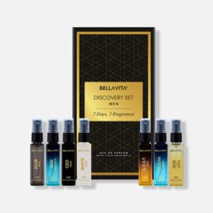 BELLAVITA Discovery | Long Lasting EDP 7x8ml Perfume Gift Set for Man | Woody, Oud and Fresh Premium Fragrance for Men | Ideal for Every Moment