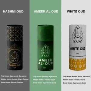 Combo Pack of 3 Attars – Hashmi Oud, Ameer Al Oud & White Oud | Premium Arabic Fragrance Oils | 100% Alcohol-Free | Long Lasting Perfume for Men & Women | 6ml x 3 Bottles