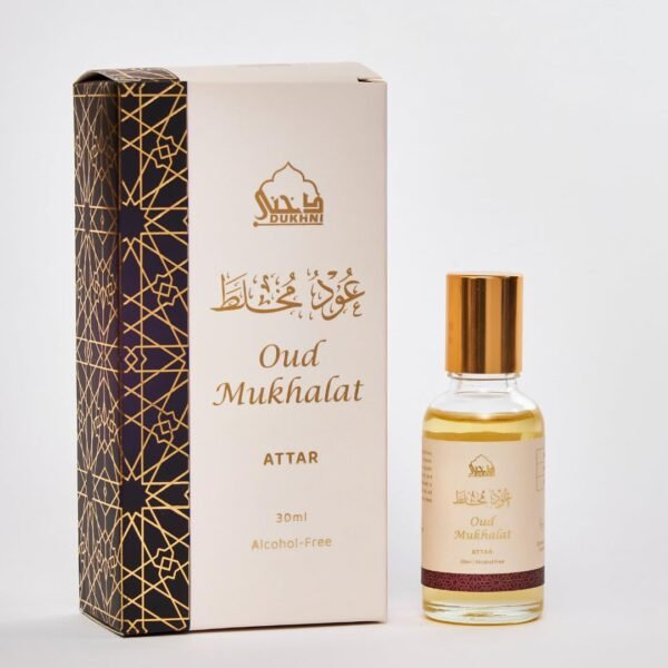 Oud Mukhalat Attar Oil by Dukhni | Arabic perfume oils for men and women, without alcohol | 30ml Pure ittar roll on perfume, saffron oud oil, oudh | Eid, Ramadan, Umrah Haj Gifts, Islamic Fragrances