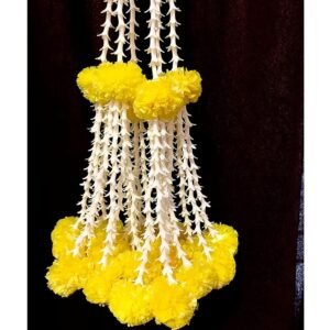 SPHINX Artificial Rajnigandha (Tuberose) Clustered Fluffy Marigold (Genda) Strings for Decoration of Home, Balcony, Walls, Hall, ganpati Backdrop Approx 2.33 ft - Pack of 6 (Offwhite/Creamish)