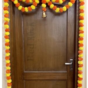SPHINX Artificial Marigold Fluffy Flowers Garlands Double line Door Toran Set/Door Hangings for Home Office Decoration (Approx. 100 X 152 cms) Set of 1 (Yellow & Dark Orange)