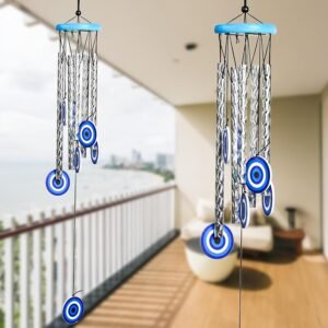 Crocon Wind Chimes for Garden – Soothing Sound & Elegant Décor | Evil Eye Chimes for Positive Energy | Ideal for Birthday, Housewarming & Good Luck Gifts | Hanging Bells for Home/Balcony Décor