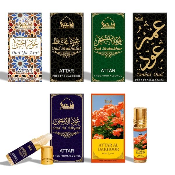 Dukhni Maamoul Attar Oil Set By Dukhni|Arab Perfume Oils For Men And Women|6 Assorted Scents X 6Ml|Arabian Oud Oil Fragrances|Sampler Gift Set, Non Alcoholic & Vegan Islamic Scents