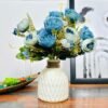 Dekorly Artificial Peony Flowers Bunch | White Vase with Flowers Bunch | Artificial Plants for Home Office Hotel Decor | Bedroom Living Room Bathroom Decor (Blue, Height : 30CM)